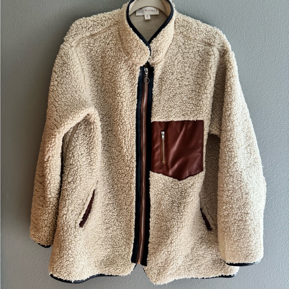 Sherpa Full-Zip Jacket with Leather